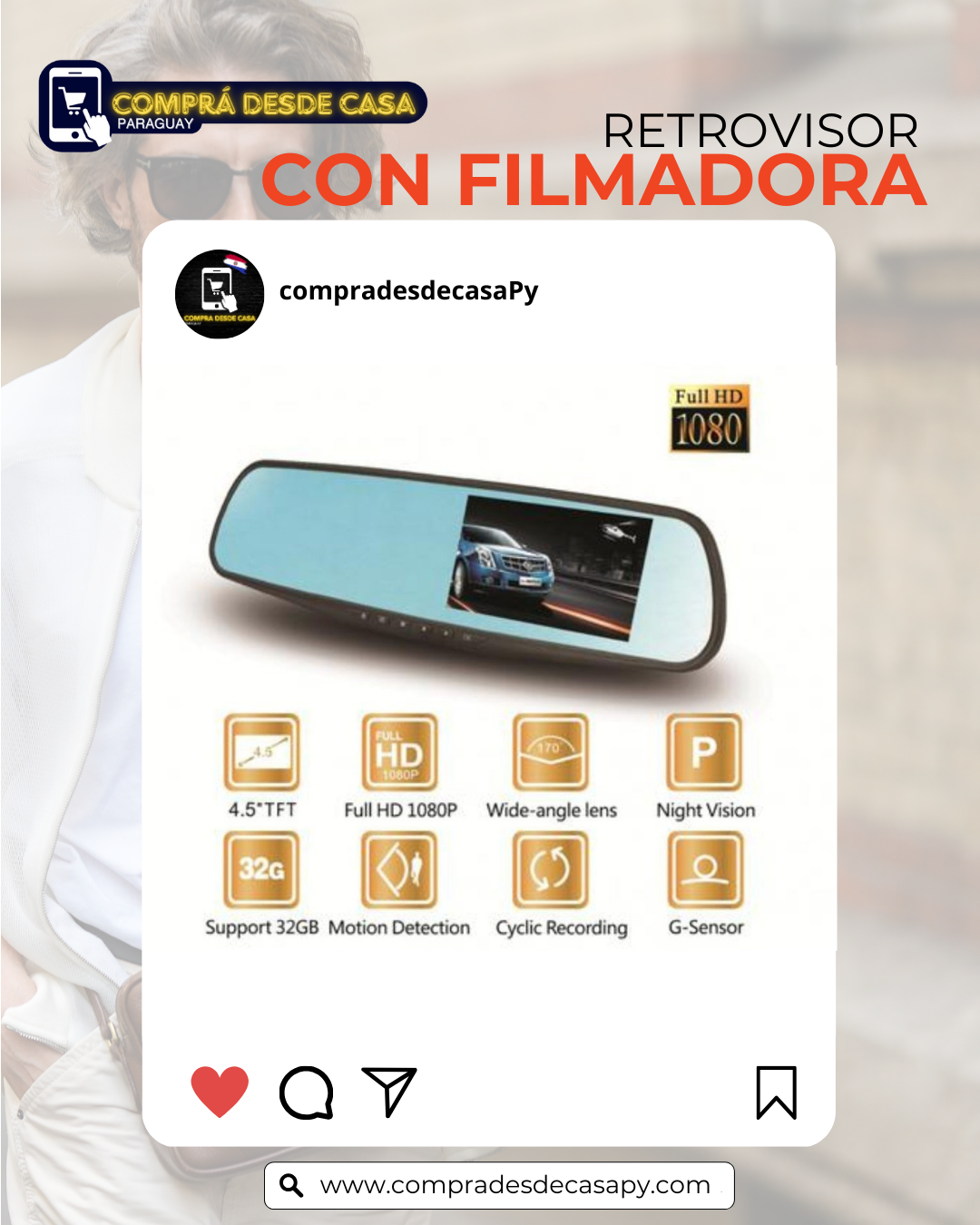 RETROVISOR CON FILMADORA FULL HD