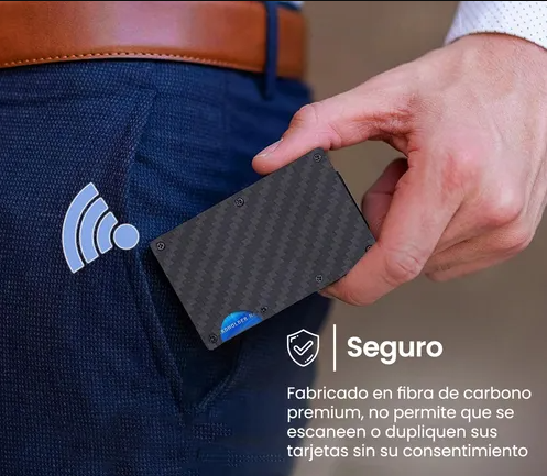 BILLETERA TARJETERO ANTIROBO DE FIBRA DE CARBONO