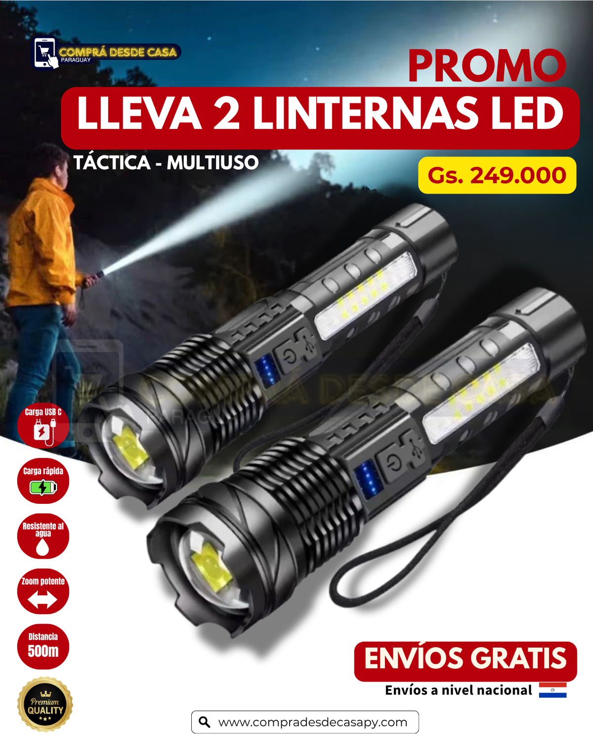 COMBO DE 2 LINTERNAS LED - USO POLICIAL Y MILITAR