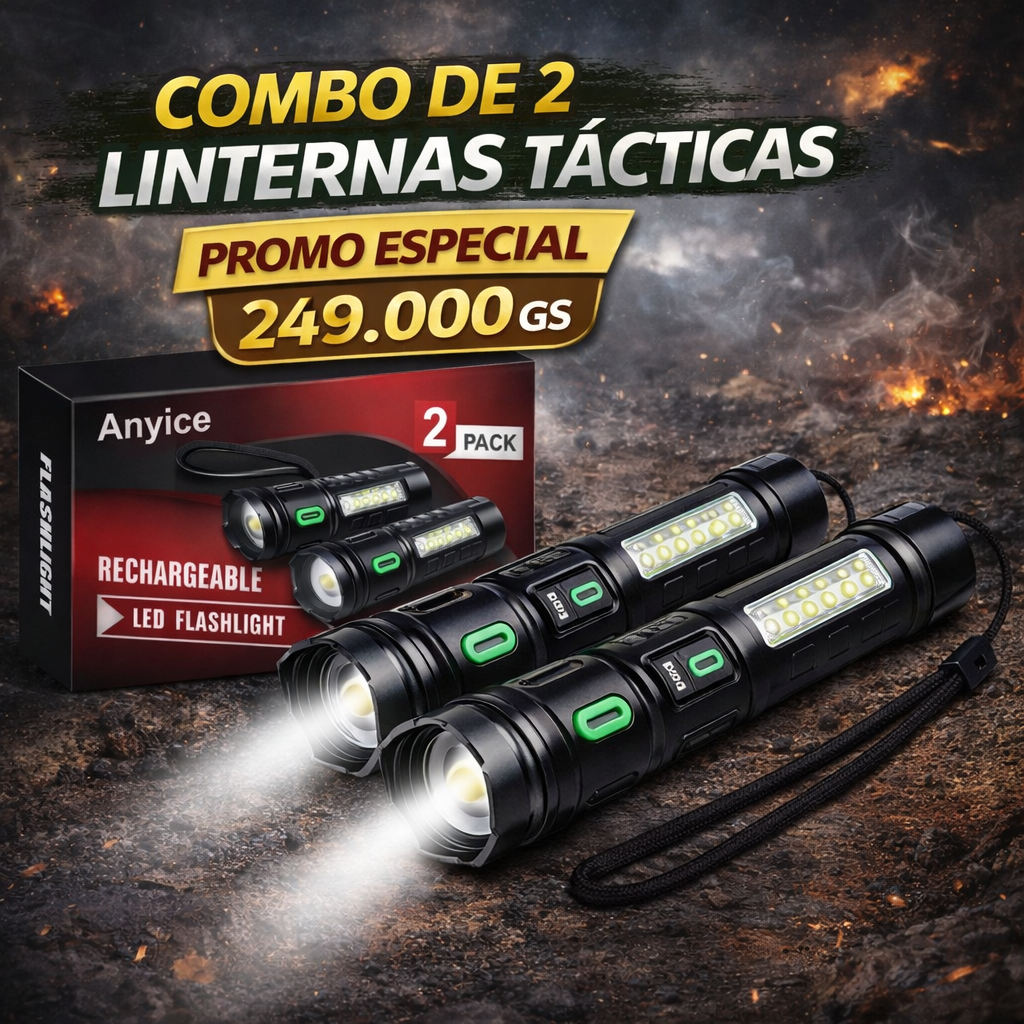 COMBO DE 2 LINTERNAS LED - USO POLICIAL Y MILITAR